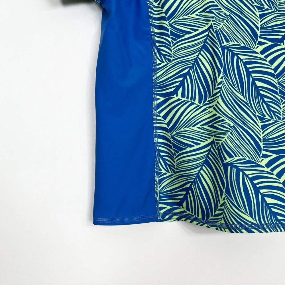 L.L.Bean Girls 14 Swim Top UPF 50+ Short Sleeves Crew Neck‎ Tropical Leaf Print